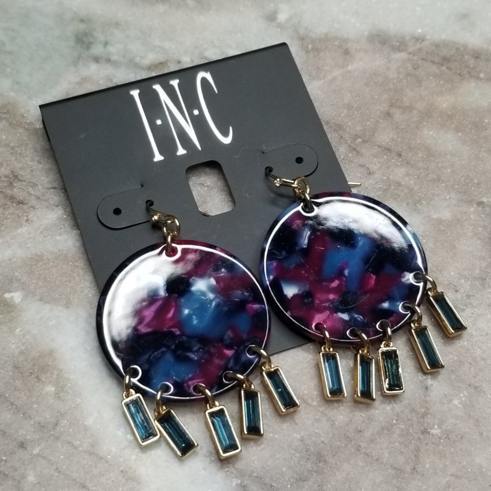 INC International Concepts Gold-Tone Tortoise-Look Blue Disk Earrings